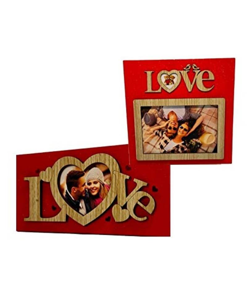 International Gift Synthetic Wood Love Shape Photo Frame  Set of 2