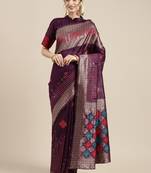 SAREE MALL Women's Silk Blend Purple Woven Design Designer Saree With Blouse Piece
