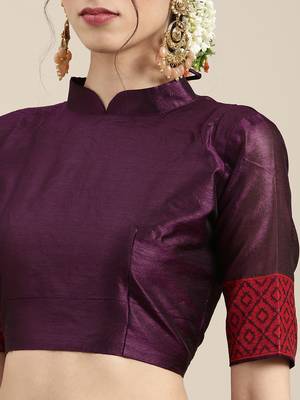 SAREE MALL Women's Silk Blend Purple Woven Design Designer Saree With Blouse Piece 6