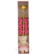 International Gift Golden Rose  6 Red Roses and Teddy in Gift Box