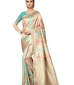 Women's Peach Silk Blend Meenakari Thick Border Banarasi StyleStyle Saree