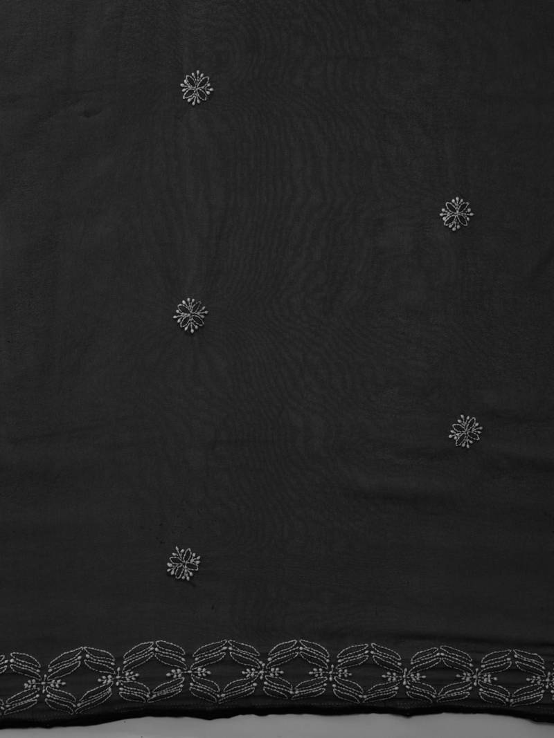 Handmade Black Georgette Lucknowi Chikankari Indian Women Saree With Blouse