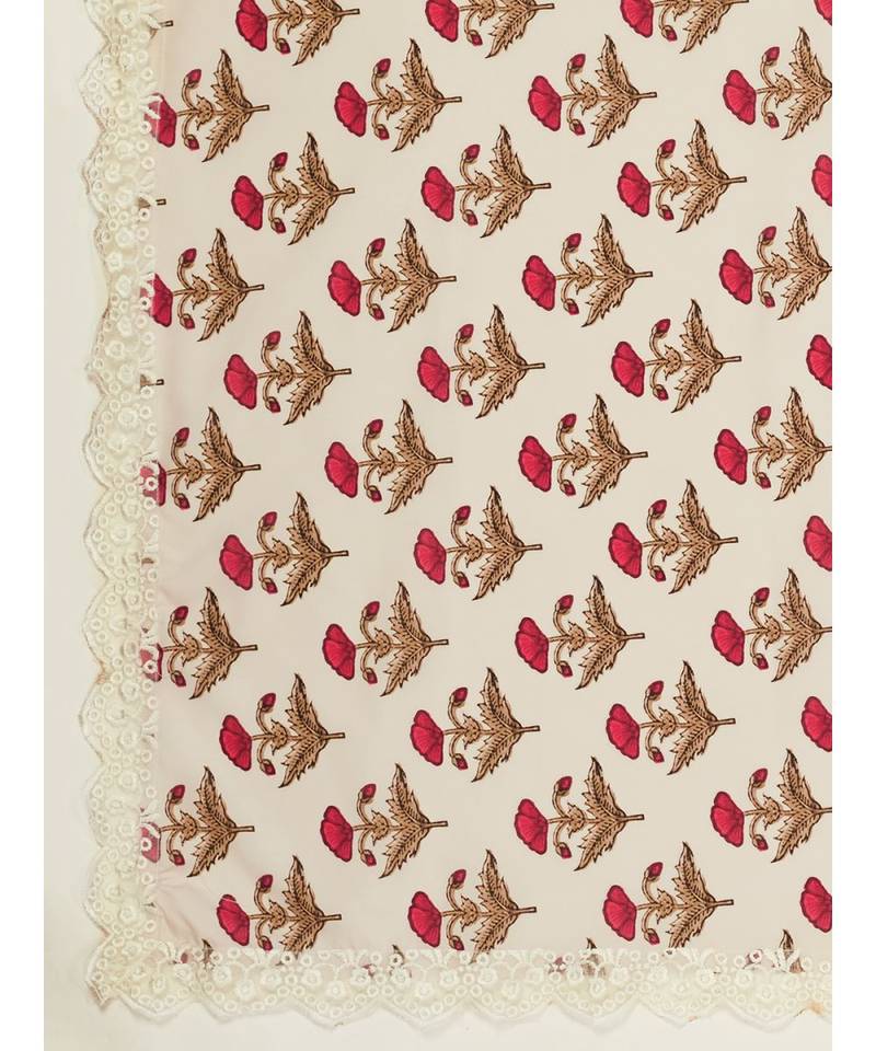 Puce Pink or White Kurti Pant with Dupatta in Chinon Silk