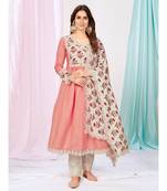 Puce Pink or White Kurti Pant with Dupatta in Chinon Silk
