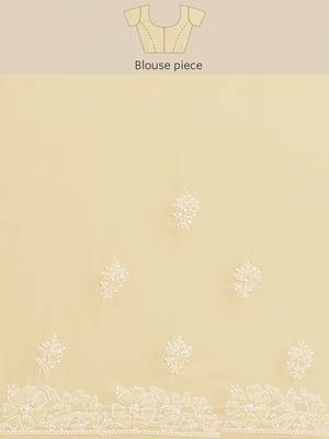 Ada Hand Crafted Lemon Georgette Lucknowi Chikankari Indian Women Saree With Blouse -  A183608 5