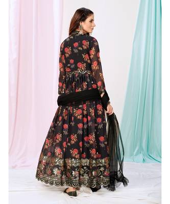 Sable Black Readymade Anarkali Suit in Floral Motifs 2
