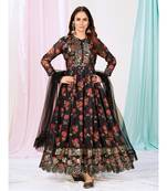 Sable Black Readymade Anarkali Suit in Floral Motifs