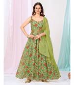 Kelly Green Floral Readymade Georgette Anarkali Suit