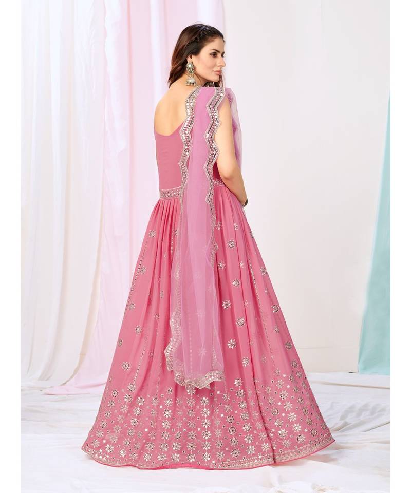 Bubblegum Pink Readymade Sequence Georgette Anarkali Suit