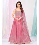 Bubblegum Pink Readymade Sequence Georgette Anarkali Suit