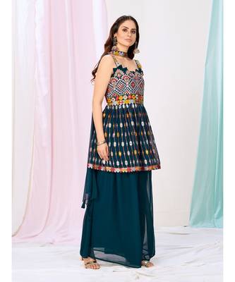 Peacock Blue Pakistani Style Sharara Suit in Georgette 1