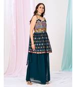 Peacock Blue Pakistani Style Sharara Suit in Georgette