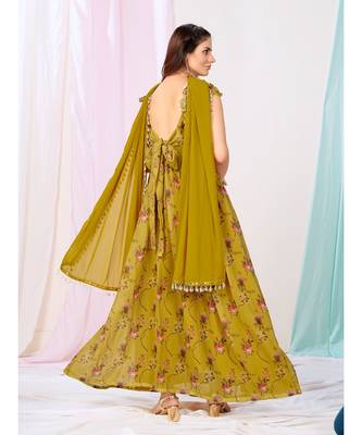 Mustard Yellow Floral Designer Anarkali Suit 2