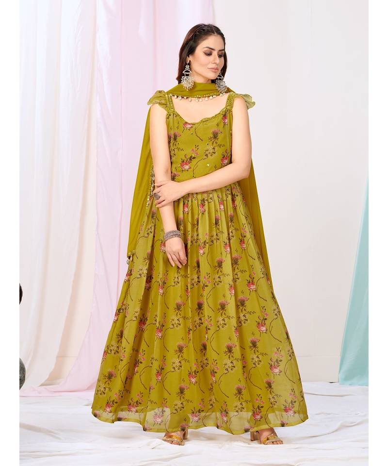 Mustard Yellow Floral Designer Anarkali Suit