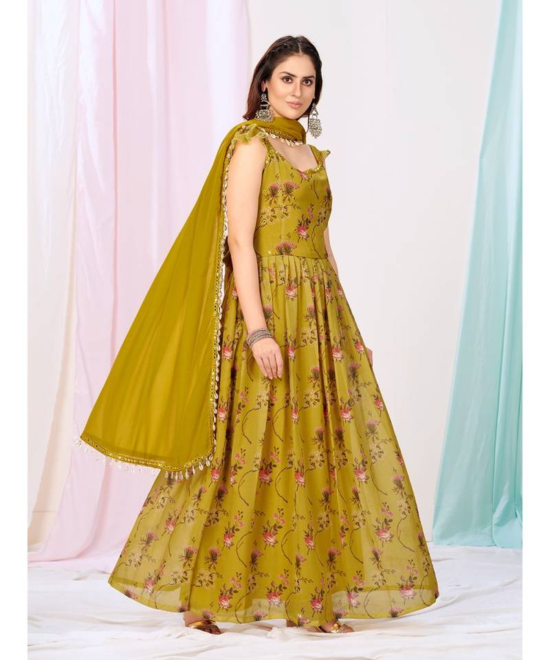 Mustard Yellow Floral Designer Anarkali Suit