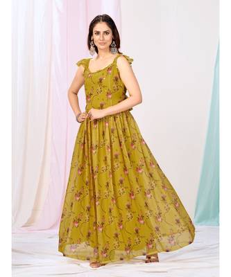 Mustard Yellow Floral Designer Anarkali Suit 1