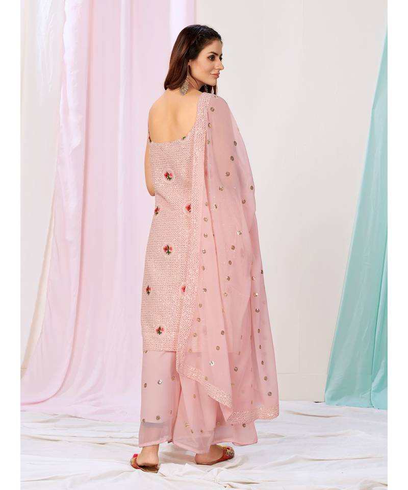 Baby Pink Readymade Georgette Palazzo Suit