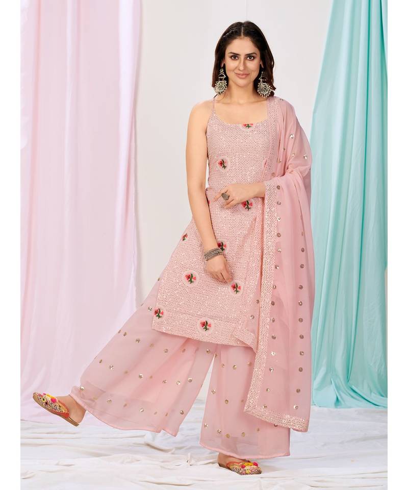 Baby Pink Readymade Georgette Palazzo Suit