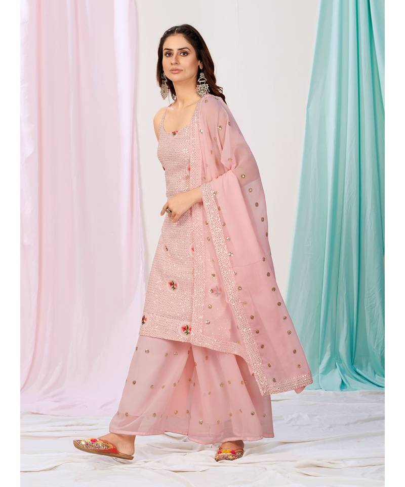 Baby Pink Readymade Georgette Palazzo Suit