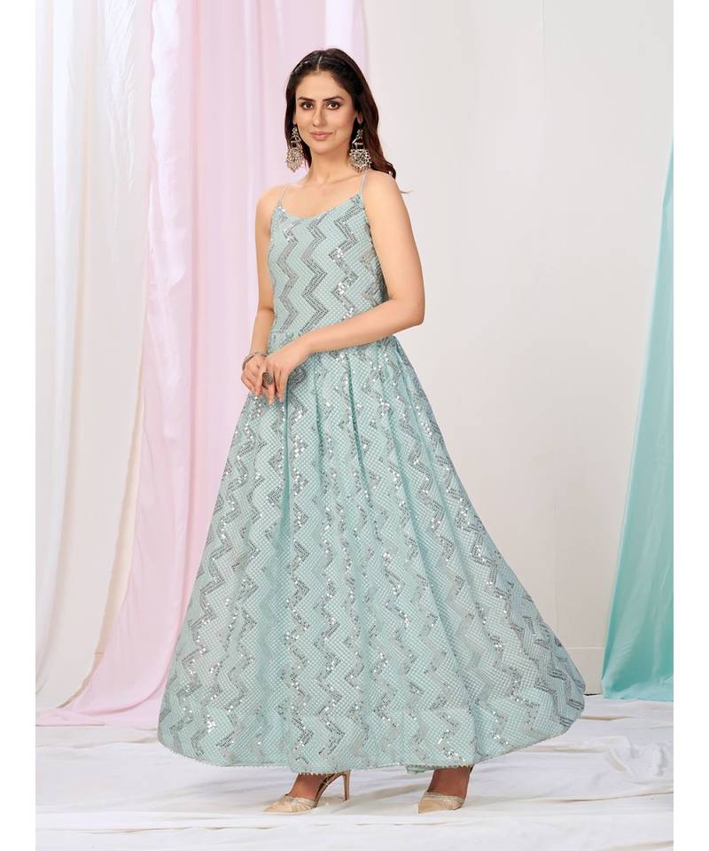 Baby Blue Readymade Gown with Sequence Work