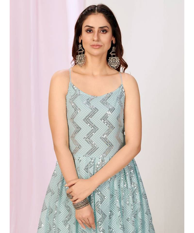 Baby Blue Readymade Gown with Sequence Work