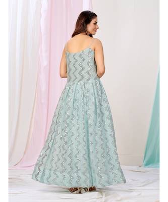 Baby Blue Readymade Gown with Sequence Work 4