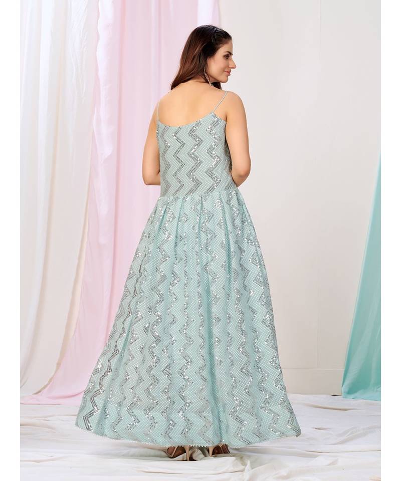Baby Blue Readymade Gown with Sequence Work