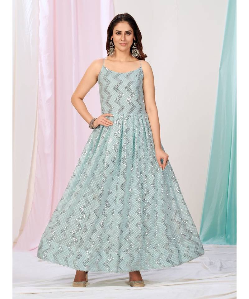 Baby Blue Readymade Gown with Sequence Work