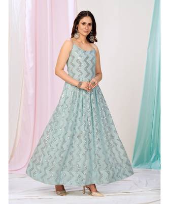 Baby Blue Readymade Gown with Sequence Work 1