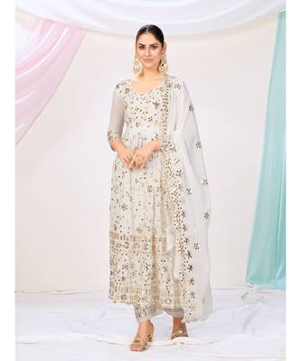 Snow White Pakistani Sharara Suit In Georgette 4