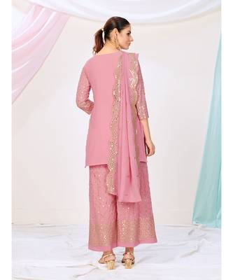 Candyfloss Pink Readymade Georgette Palazzo Suit 2