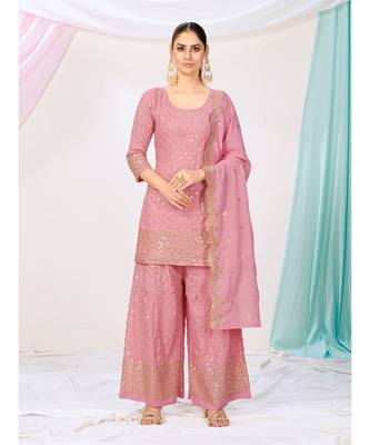 Candyfloss Pink Readymade Georgette Palazzo Suit 3