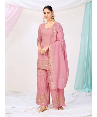 Candyfloss Pink Readymade Georgette Palazzo Suit 4