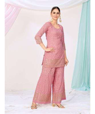 Candyfloss Pink Readymade Georgette Palazzo Suit 1