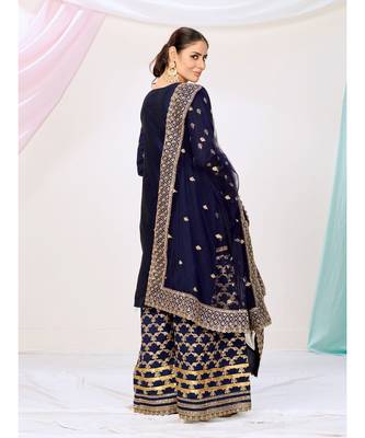 Royal Blue Readymade Georgette Palazzo Suit 2