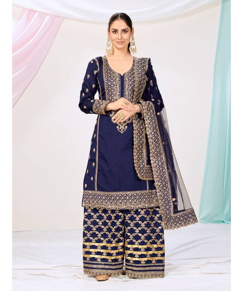 Royal Blue Readymade Georgette Palazzo Suit