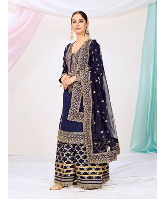 Royal Blue Readymade Georgette Palazzo Suit 4