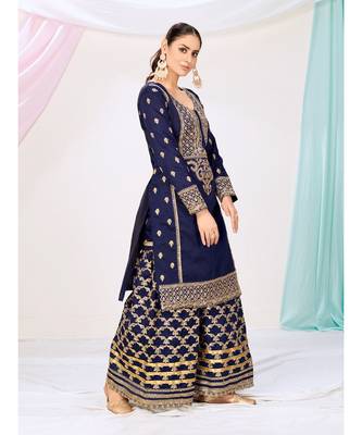 Royal Blue Readymade Georgette Palazzo Suit 1