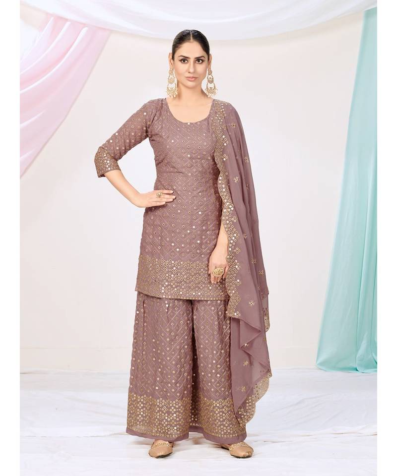 Mauve Purple Readymade Georgette Palazzo Suit