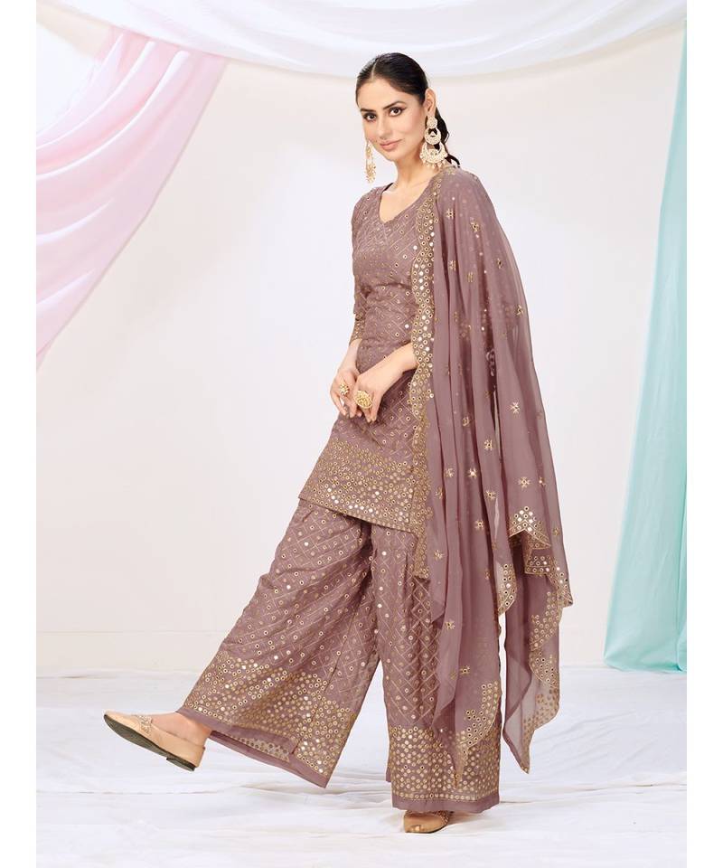 Mauve Purple Readymade Georgette Palazzo Suit