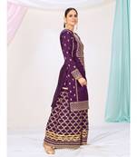 Eggplant Purple Wedding Wear Silken Palazzo Suit