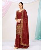 Maroon Red Wedding Wear Silken Palazzo Suit