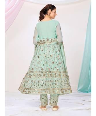 Mint Green Sequence Readymade Anarkali Suit 2