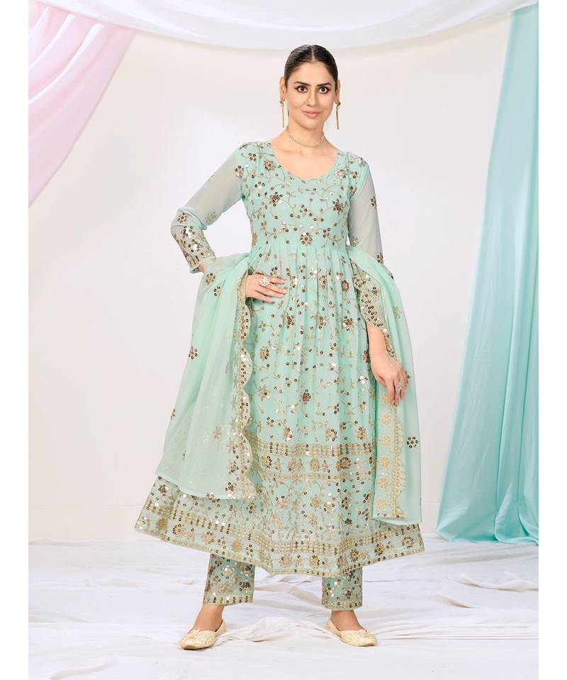 Mint Green Sequence Readymade Anarkali Suit