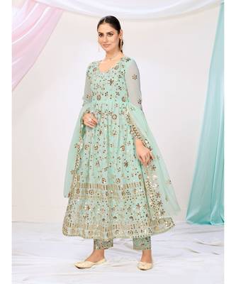 Mint Green Sequence Readymade Anarkali Suit 1