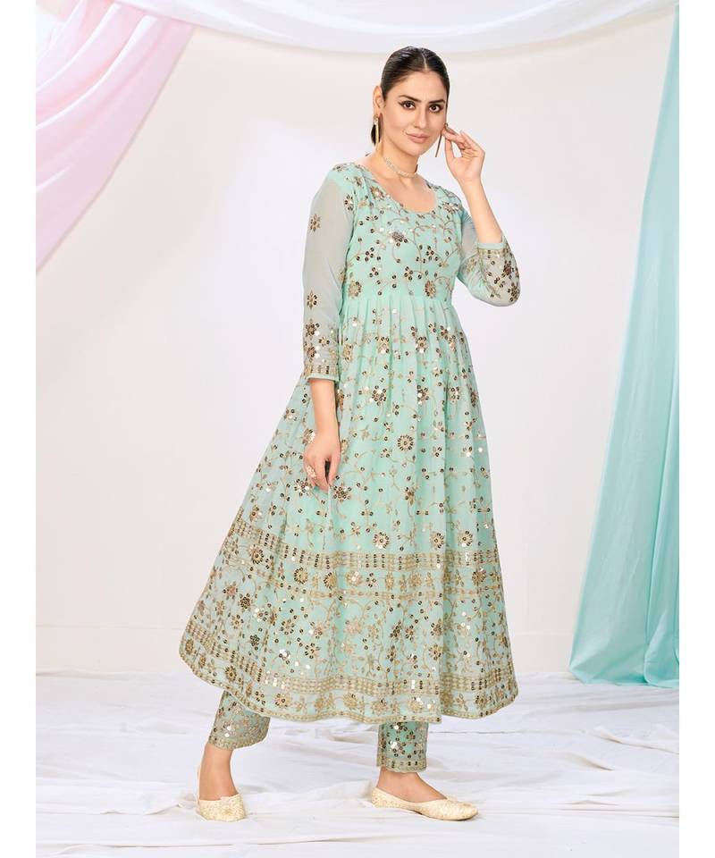 Mint Green Sequence Readymade Anarkali Suit