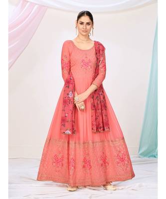 Peach Embroidered Readymade Anarkali Suit 1