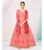 Peach Embroidered Readymade Anarkali Suit