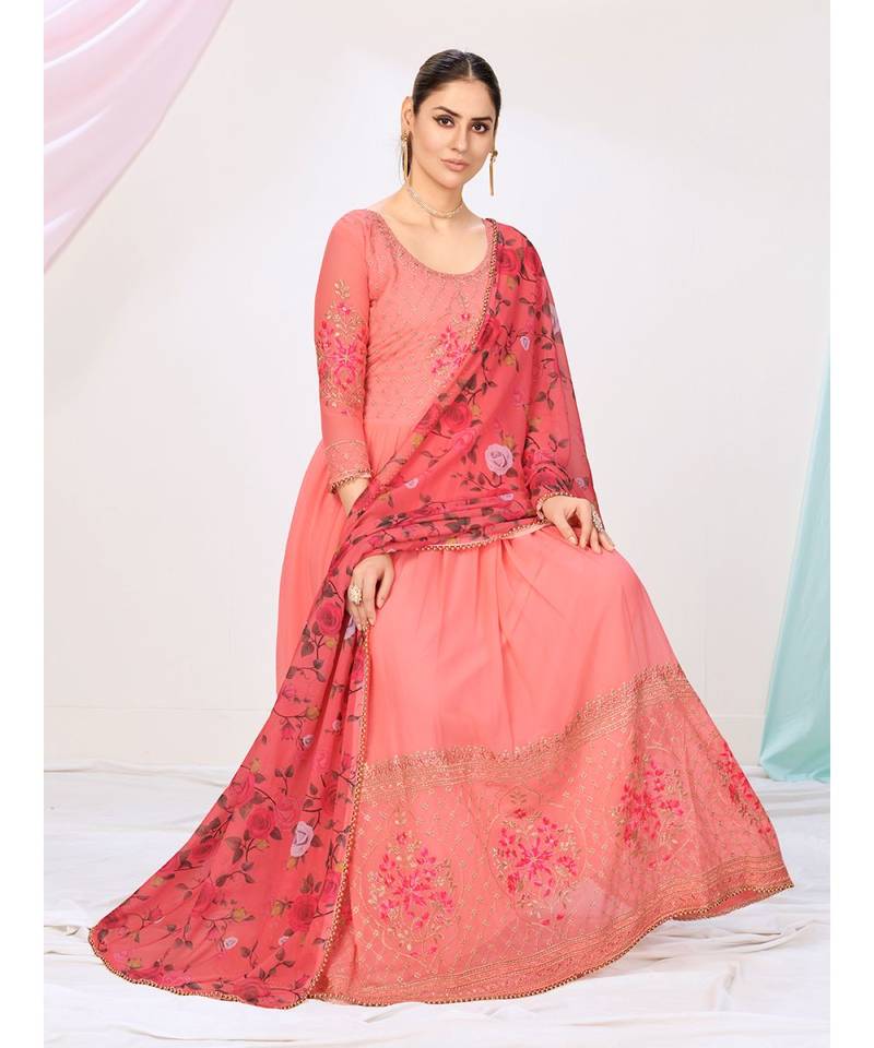 Peach Embroidered Readymade Anarkali Suit