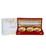 International Gift Brass Silver Round Bowls  Tray and Spoons in Velvet Box